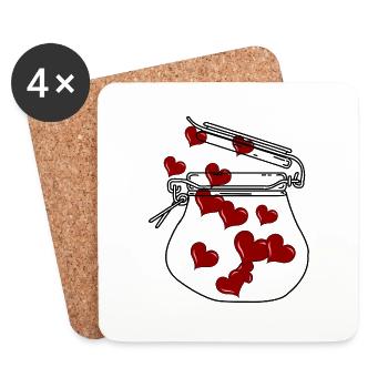 Einweckglas mit Herzen schwarz / rot - Untersetzer (4er-Set) - Weiß - Vorne