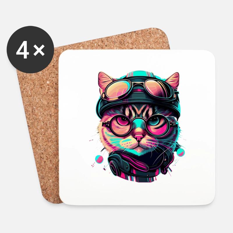 Rennfahrer Katze im Rainbow look als coole Vector - Untersetzer (4er-Set) - Weiß
