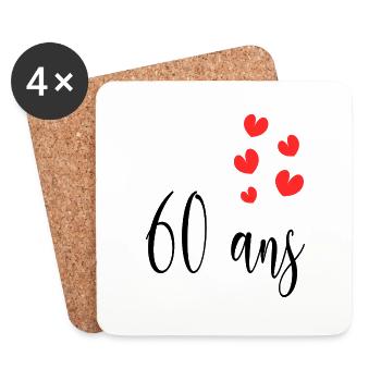 60 ANS. 60e ANNIVERSAIRE. ANNIVERSAIRE 60 ANS. 60 - Dessous de verre (lot de 4) - blanc - Devant