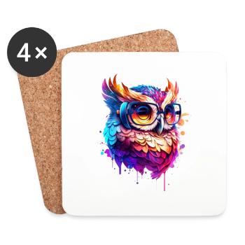 Party owl as bird in colorful as cool artwork - Coasters (set of 4) - white - Front