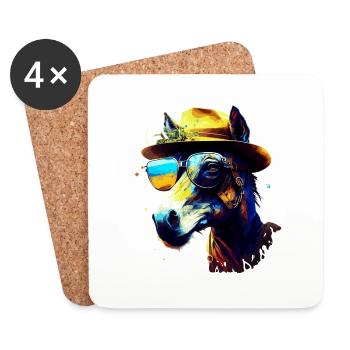 Urgent casual and cool donkey wears sunglasses - Coasters (set of 4) - white - Front