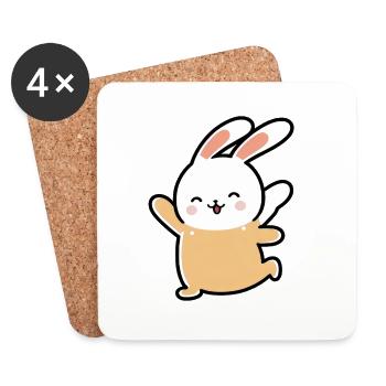 Kawaii Mignon Heureux Coloré Lapin Dansant - Dessous de verre (lot de 4) - blanc - Devant