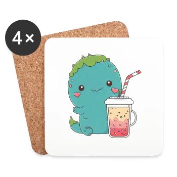 Kawaii Süße Glückliche bunte Dino Trinken Tee - Untersetzer (4er-Set) - Weiß - Vorne