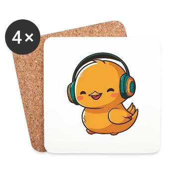 Kawaii Mignon Happy Canard Coloré avec des écouteurs - Dessous de verre (lot de 4) - blanc - Devant
