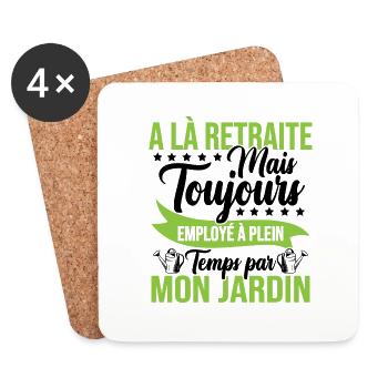 Retraité et Jardinier humour cadeau - Dessous de verre (lot de 4) - blanc - Devant