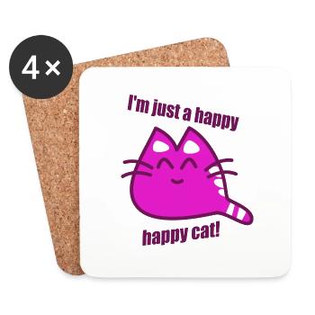 Katze cat happy geschenk Mama mädchen girl - Untersetzer (4er-Set) - Weiß - Vorne