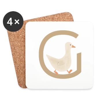 G - OIE - ABC, Alphabet, Lettre, Animal, Nom - Dessous de verre (lot de 4) - blanc - Devant