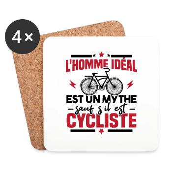 L'homme idéal est un mythe sauf s'il est cycliste - Dessous de verre (lot de 4) - blanc - Devant