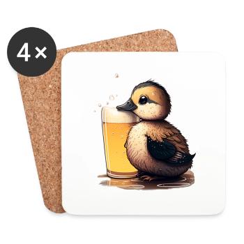 Cute baby duck with beer - Coasters (set of 4) - white - Front