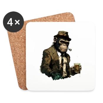 Chimpanzé gangster cool avec de la bière - Dessous de verre (lot de 4) - blanc - Devant