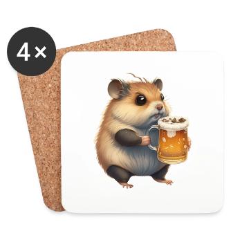Kleiner Dicker Bierliebhaber: Hamster - Untersetzer (4er-Set) - Weiß - Vorne