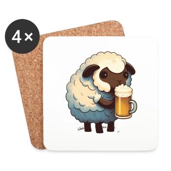 Little cute sheep with beer - Coasters (set of 4) - white - Front