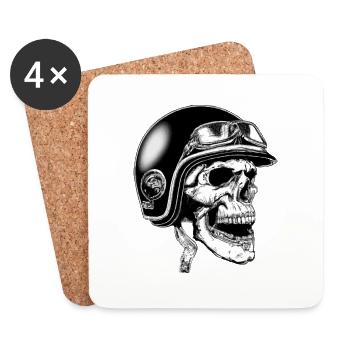 Crâne de motard avec casque et lunettes - Dessous de verre (lot de 4) - blanc - Devant