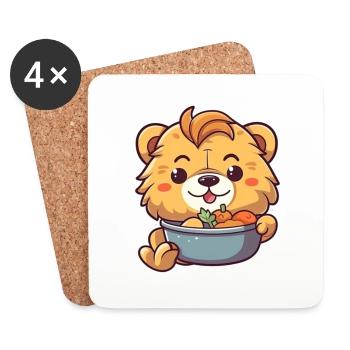Adorable lion de dessin animé profitant d’un repas 🦁 - Dessous de verre (lot de 4) - blanc - Devant