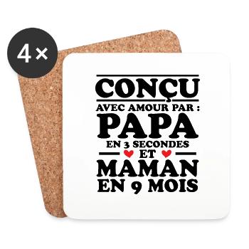 Conçu avec amour par papa et maman en 9 mois - Dessous de verre (lot de 4) - blanc - Devant