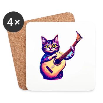 Guitariste Chat domestique Chat Chat Guitare Chat Chaton - Dessous de verre (lot de 4) - blanc - Devant