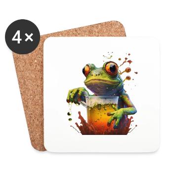Grand verre de bière avec grenouille - Dessous de verre (lot de 4) - blanc - Devant