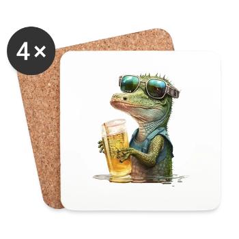 Cooles Krokodil mit Sonnenbrille mit Bier - Untersetzer (4er-Set) - Weiß - Vorne