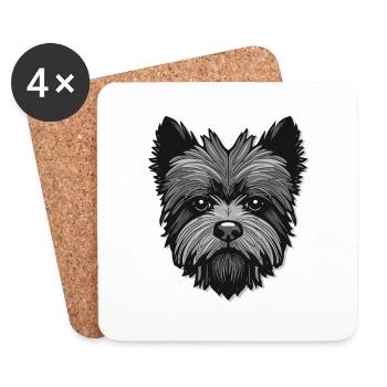 Affenpinscher Head: Charme de dessin animé noir et blanc - Dessous de verre (lot de 4) - blanc - Devant