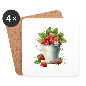Strawberry bucket - Coasters (set of 4) - white - Front
