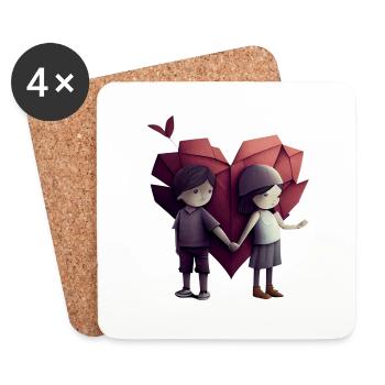 Origami-Liebe – Hände und Herzen - Untersetzer (4er-Set) - Weiß - Vorne