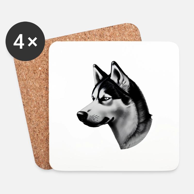 Husky Zeichnung schwarz-weiß - Untersetzer (4er-Set) - Weiß