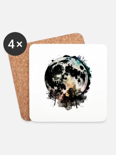 Mond Weltall Bäume - Untersetzer (4er-Set) - Weiß
