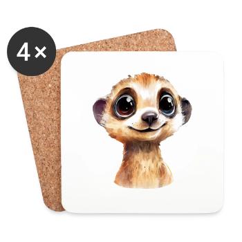 Suricate Dessin Aquarelle - Dessous de verre (lot de 4) - blanc - Devant