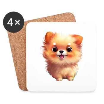 Miniature Spitz Watercolor Drawing - Coasters (set of 4) - white - Front