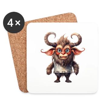 Krampus Watercolor Drawing - Coasters (set of 4) - white - Front
