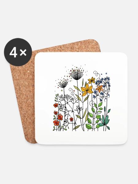 Blumen - Untersetzer (4er-Set) - Weiß