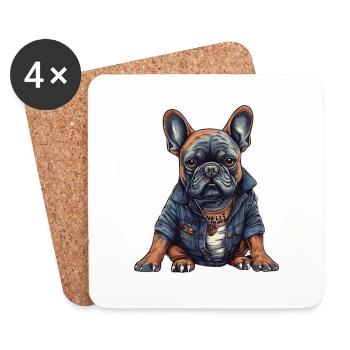Cool french bulldog with streetwear clothes - Coasters (set of 4) - white - Front