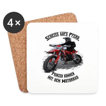 Scheiß aufs Pferd, Prinzen kommen mit dem Motorrad - Untersetzer (4er-Set) - Weiß - Vorne