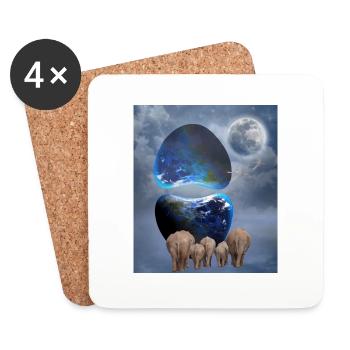 Escape of elephants. - Coasters (set of 4) - white - Front