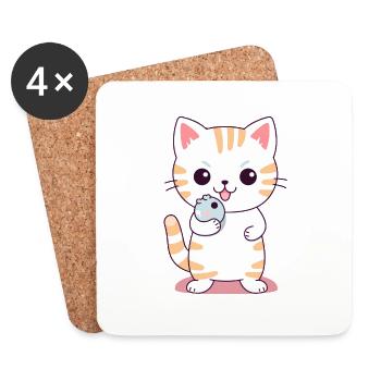 Mignon Kitten Design #5 - Dessous de verre (lot de 4) - blanc - Devant
