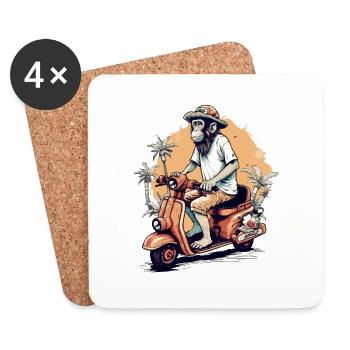 Billy le singe au scooter - Dessous de verre (lot de 4) - blanc - Devant