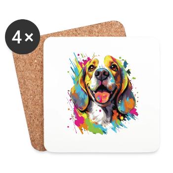 Buntes Beagle Design - Liebevoll und Lebhaft - Untersetzer (4er-Set) - Weiß - Vorne