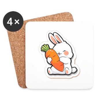 Graffiti de lapin ludique - Dessous de verre (lot de 4) - blanc - Devant