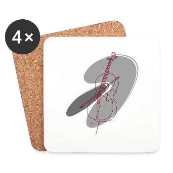 "Cello", Boho Line Art Design, Series "Music" - Coasters (set of 4) - white - Front