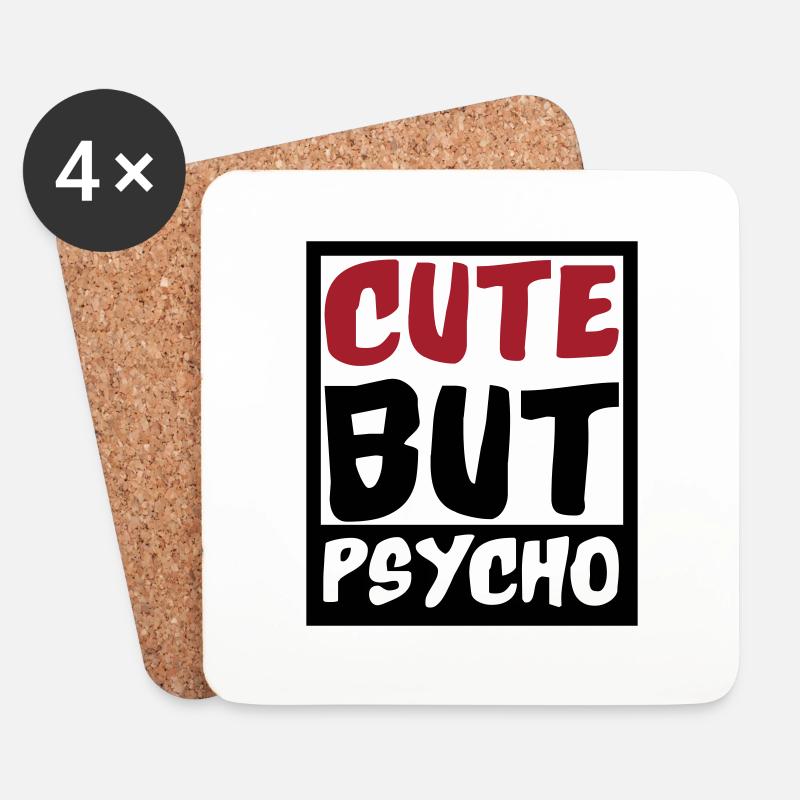 Cute but Psycho | Farben änderbar - Untersetzer (4er-Set) - Weiß