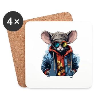 Urban Rodent: Streetwise Mouse Vibes - Dessous de verre (lot de 4) - blanc - Devant