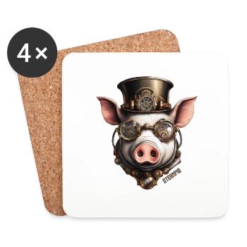 Steampig (steampunk) - Untersetzer (4er-Set) - Weiß - Vorne