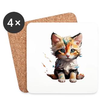 Petit chat - Dessous de verre (lot de 4) - blanc - Devant