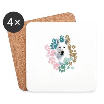 White Shepherd, German Shepherd, Paws, Print - Coasters (set of 4) - white - Front