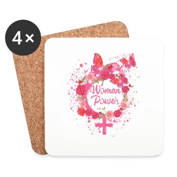 Womanpower,Couronne de fleurs,Roses,Fleurs, Logo - Dessous de verre (lot de 4) - blanc - Devant