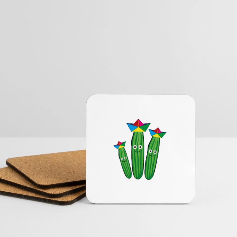 Trio de concombre,Concombre,Concombre,Concombre,Concombre,Concombre,Chapeau, Navire Dessous de verre (lot de 4)