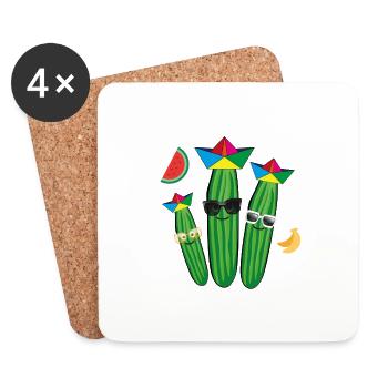 Famille du concombre,Concombre,Concombre,Fruits, Pastèque - Dessous de verre (lot de 4) - blanc - Devant