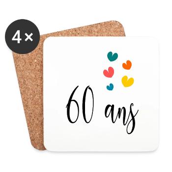 60. 60 ANS. 60e ANNIVERSAIRE. ANNIVERSAIRE 60 ANS. - Dessous de verre (lot de 4) - blanc - Devant