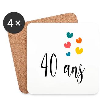 40. 40 ANS. 40e ANNIVERSAIRE. ANNIVERSAIRE 40 ANS. - Dessous de verre (lot de 4) - blanc - Devant