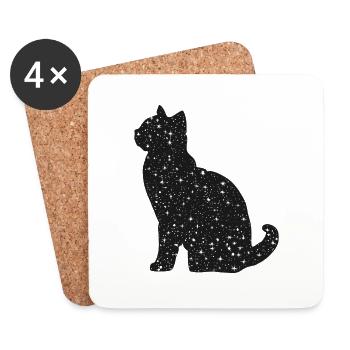 Starry cat silhouette in black and white - Coasters (set of 4) - white - Front